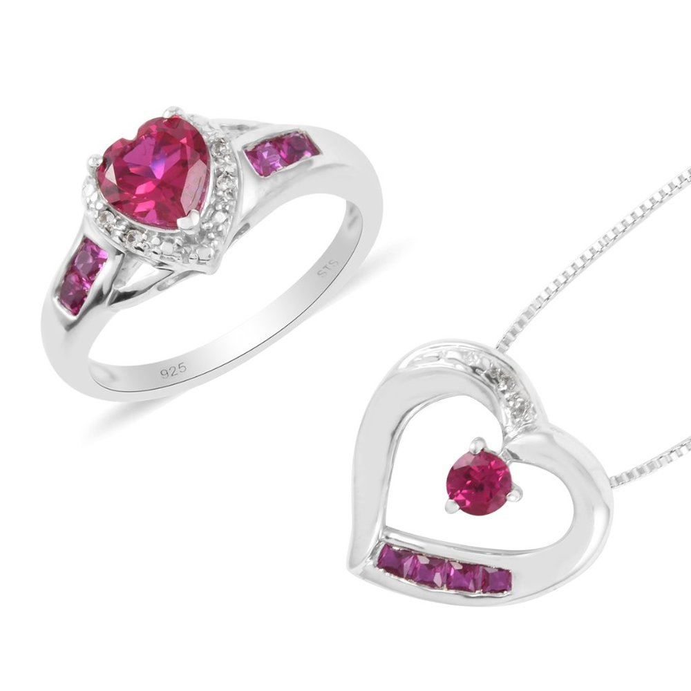 Ruby & White Sapphire Pendant & Ring in 925 Sterling Silver